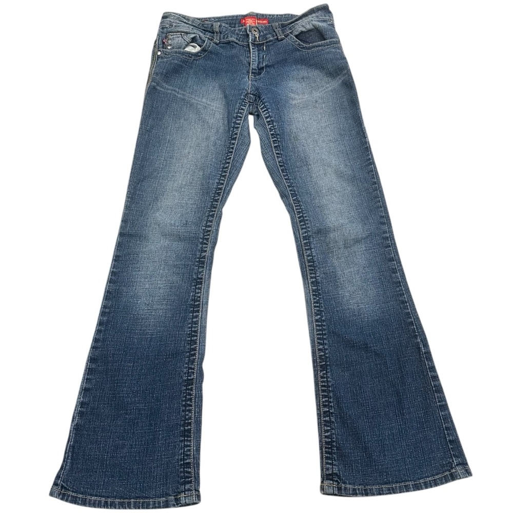 Distressed Faded Juniors 7 Boot Cut Embroidered Y2K Boho Hippie Cyberpunk Grunge